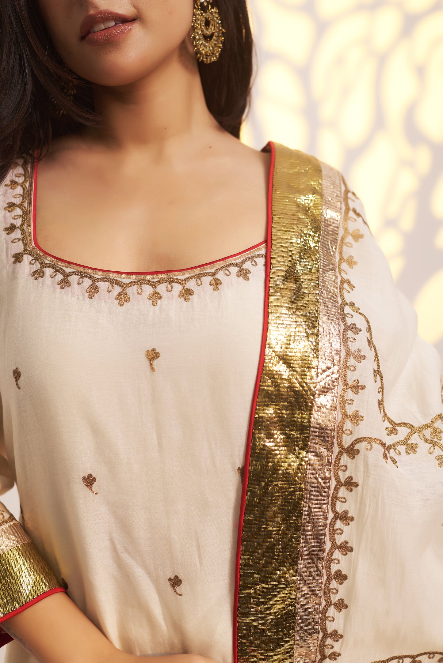 Ivory Gold Chanderi Lehenga Set