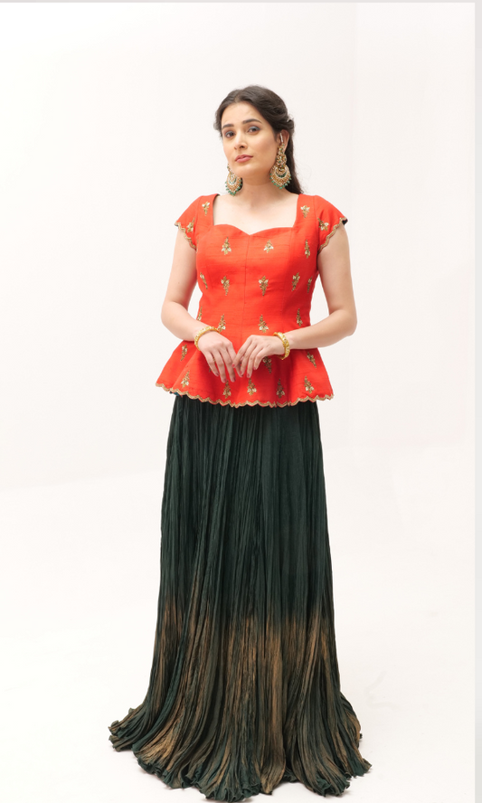 Raw Silk Corset with Handwork & Crushed Opara Skirt