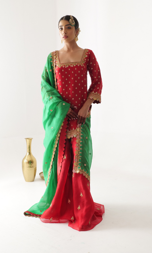 Organza Sharara Set with All Over Marori Work